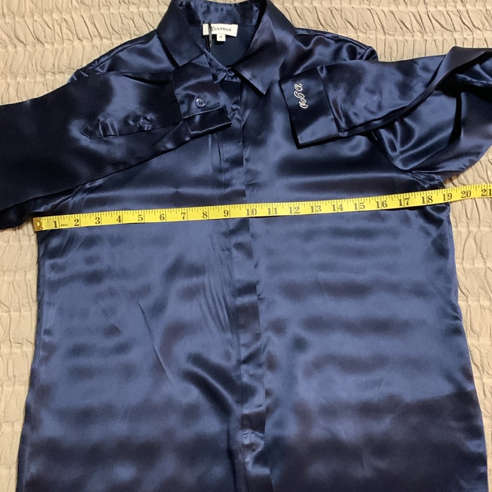 LILYSILK Women’s Basic Concealed Placket Silk Shirt Navy Blue XS Quiet Lux - Picture 12 of 15
